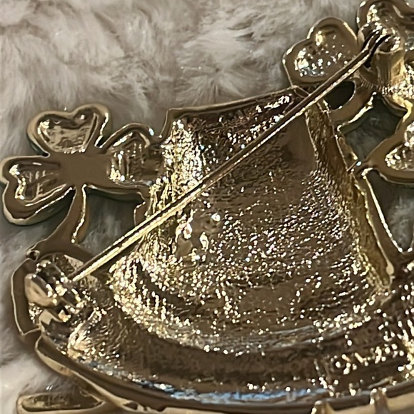 Brooch, Irish hat, shamrock pipe, unmarked,gold green - Picture 6 of 7